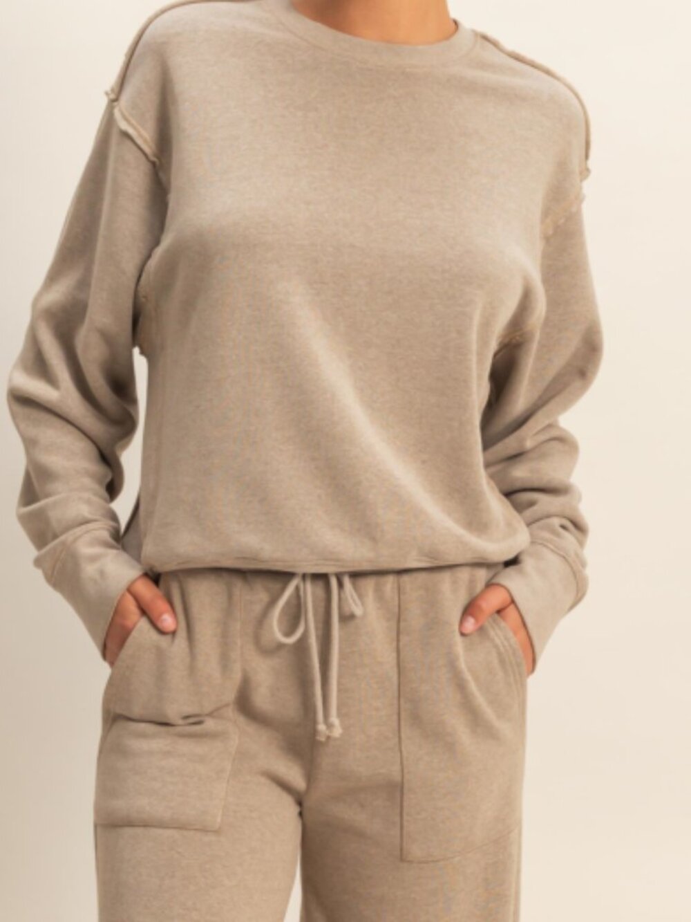 Raw Edge Detail Burnout Sweatshirt - MOCHA